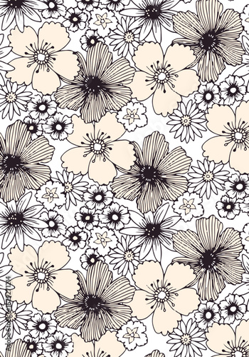 Big flowers pattern, upscale floral pattern. graphical textures floral, trendy colors pattern , flowers background with leaves. vector illustration