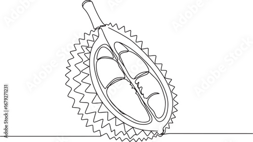 Minimalist line drawing showcases a durian fruit, capturing its