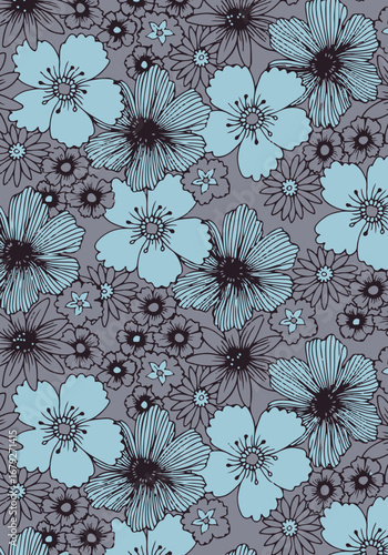 Big flowers pattern, upscale floral pattern. graphical textures floral, trendy colors pattern , flowers background with leaves. vector illustration