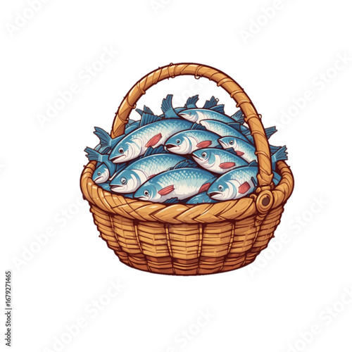 Vector illustration of sea fish in a basket 