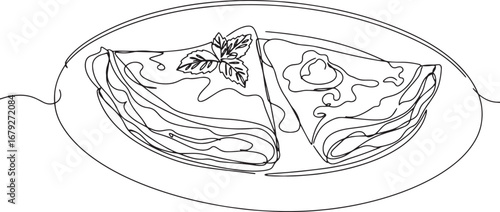 Elegant minimalist line art illustration of french crepes suzett