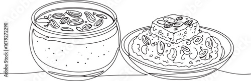 Elegant line drawing showcasing afghani sheer khurma dessert del