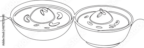 Continuous Line Illustration of Two Bowls of Ras Malai Dessert I