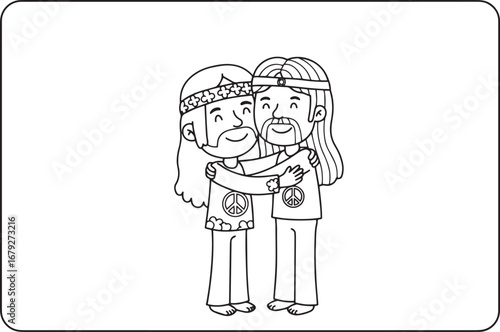 Retro harmony: black and white outline illustration of two embra