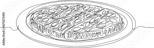 Elegant Single Line Drawing of Knafeh on a Plate for Minimalist
