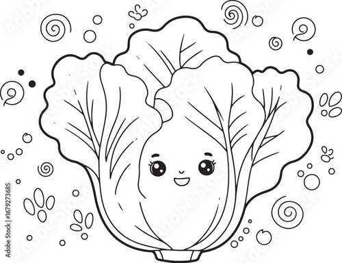Cute Cartoon Lettuce Character for Coloring Book Illustration De