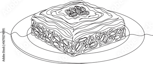 Elegant Konafa Pastry Illustration: Single Line Art Depicting De