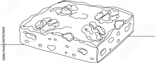 Outlined walnut brownie illustration showcasing simple dessert c