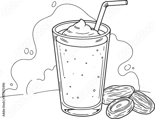 Hand drawn illustration of a refreshing date shake with a straw