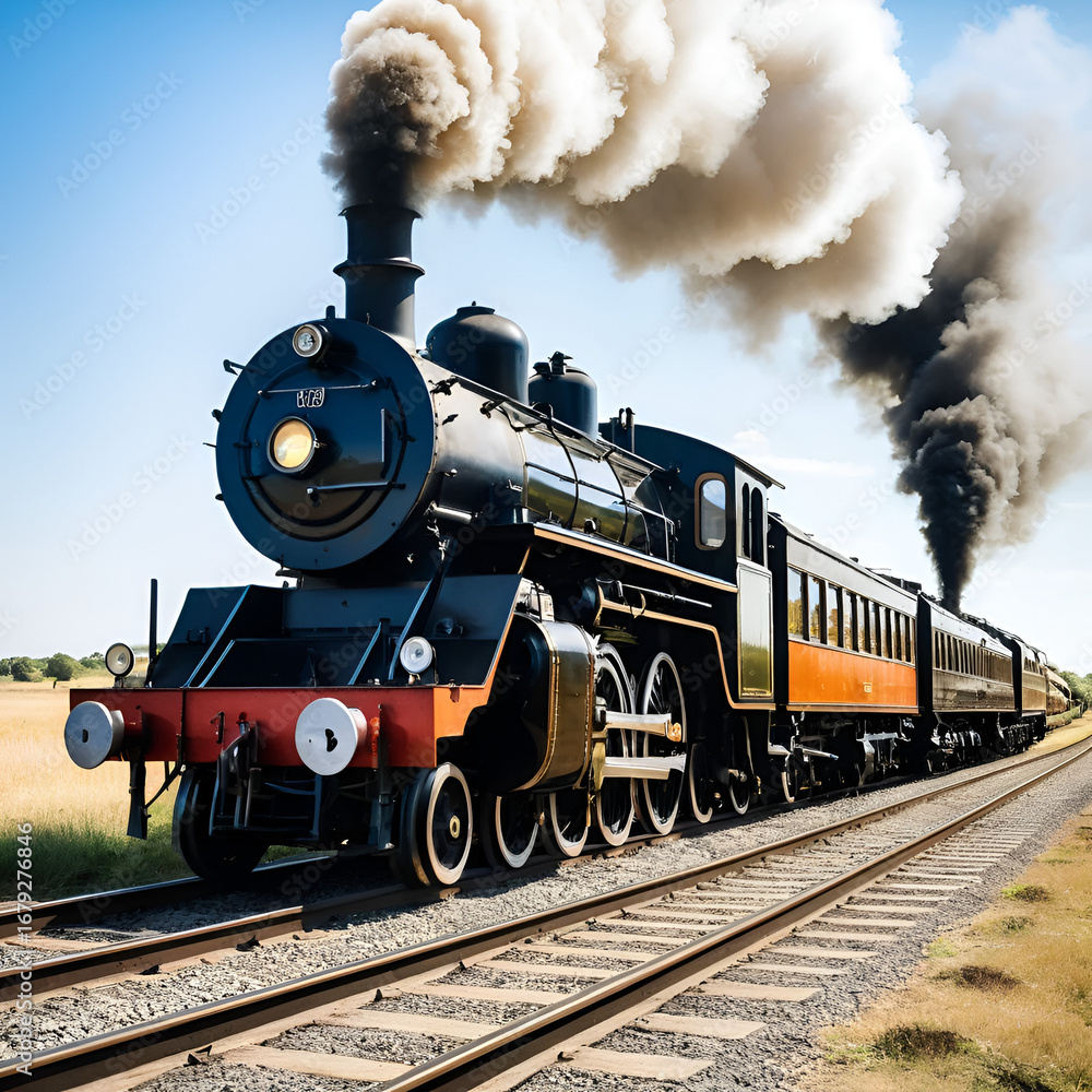 Obraz premium Vintage Steam Locomotive on Railway Track