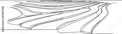 Continuous Line Drawing of Rice Terraces in Minimalist Black and