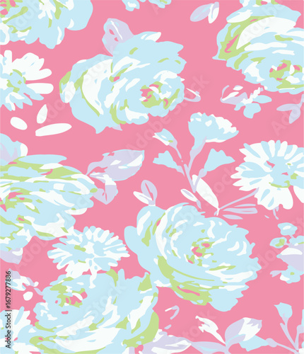 Big flowers pattern, upscale floral pattern. graphical textures floral, trendy colors pattern , flowers background with leaves. vector illustration