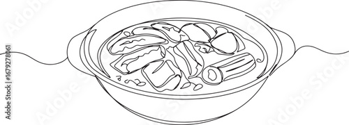 Minimalist line art depicting traditional panamanian sancocho in
