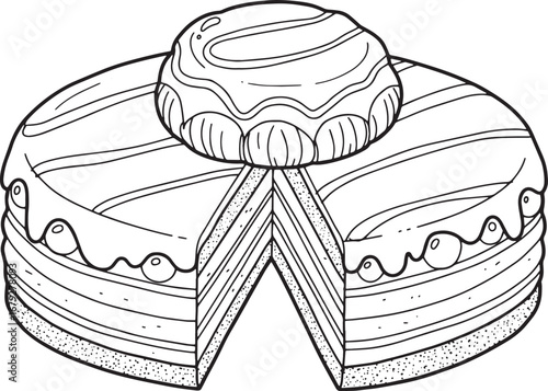 Hand-Drawn Cake Slice Illustration for Coloring Books and Culina