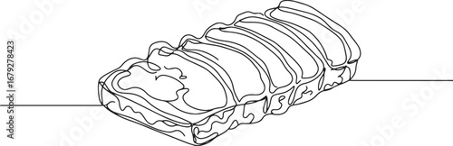 Continuous Line Drawing Depicting Slice of Char Siu BBQ Pork Cui