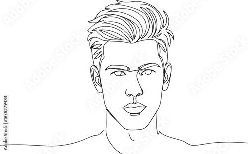 Single line drawing of a modern stylish man with trendy hairstyl