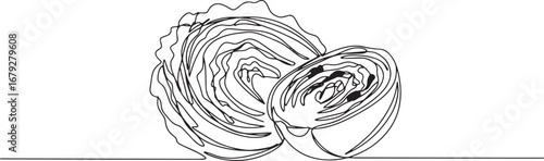 Kimchi illustration, single line drawing of traditional fermente