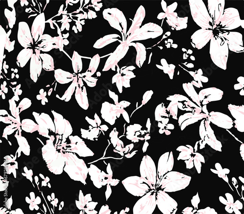 Big flowers pattern, upscale floral pattern. graphical textures floral, trendy colors pattern , flowers background with leaves. vector illustration