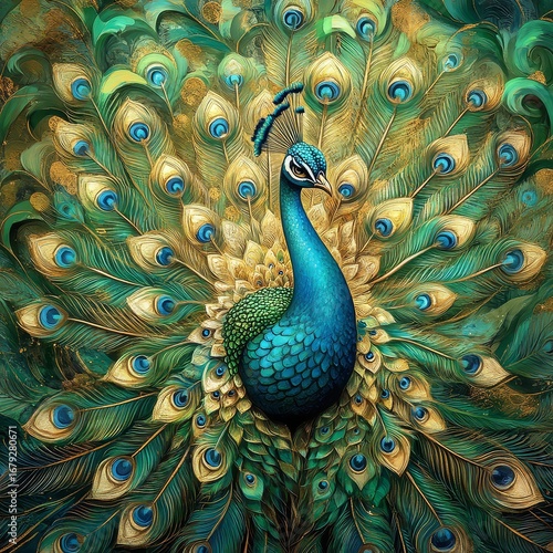 Vibrant peacock with colorful feathers