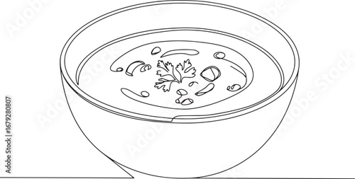 Elegant minimal line art illustration depicting a bowl of savory
