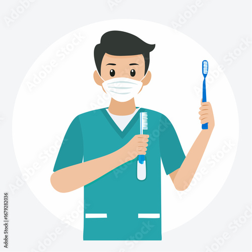 Dentist with Toothbrush Healthcare Professional Demonstrating Proper Dental Hygiene Techniques