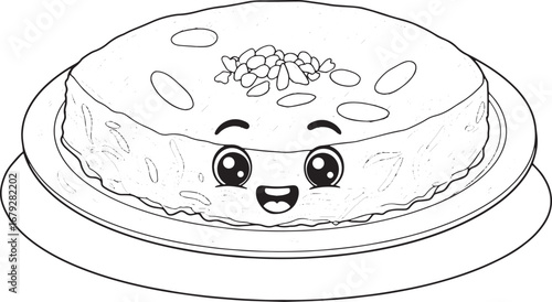 Cute Kunafa dessert drawing illustration with cheerful expressio