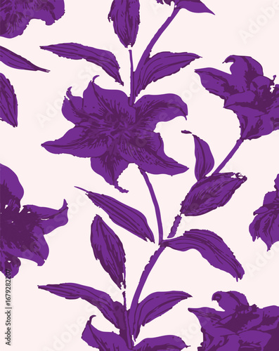Big flowers pattern, upscale floral pattern. graphical textures floral, trendy colors pattern , flowers background with leaves. vector illustration