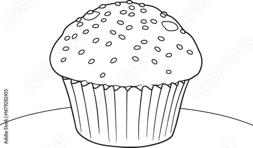 Simple outline drawing of a chia seed muffin ready for coloring