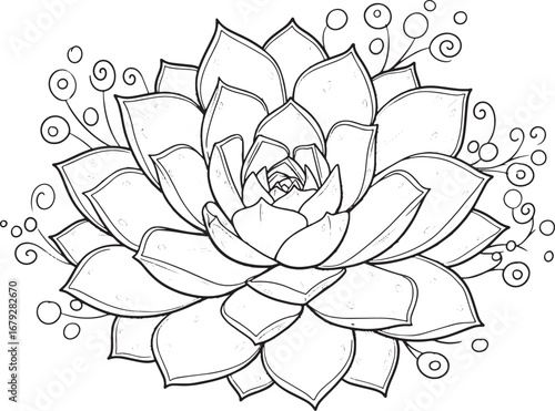 Elegant succulent illustration with intricate line work and deco