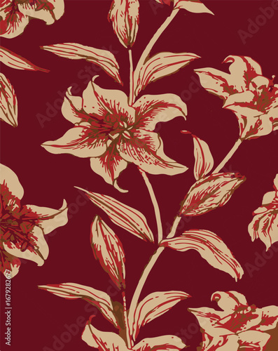 Big flowers pattern, upscale floral pattern. graphical textures floral, trendy colors pattern , flowers background with leaves. vector illustration