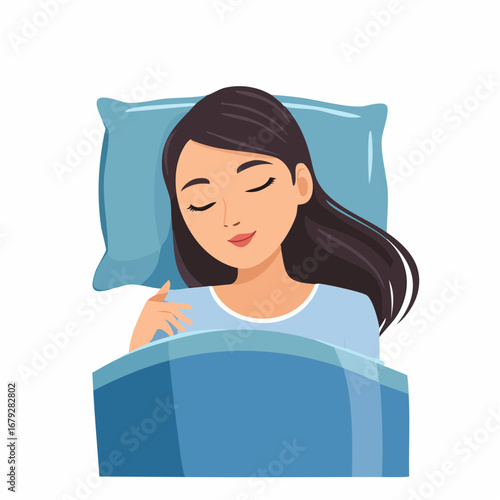 Serene illustration of a beautiful young woman sleeping soundly, enjoying a peaceful night of rest and sweet dreams for ultimate relaxation