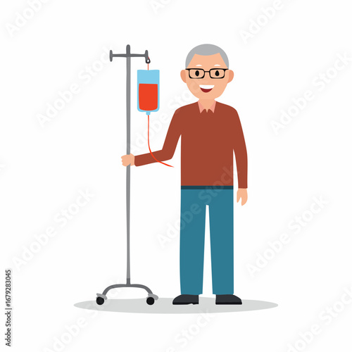 Happy cartoon boy holding a spoon with white powder, possibly medicine or sugar, and a glass of water for his daily routine
