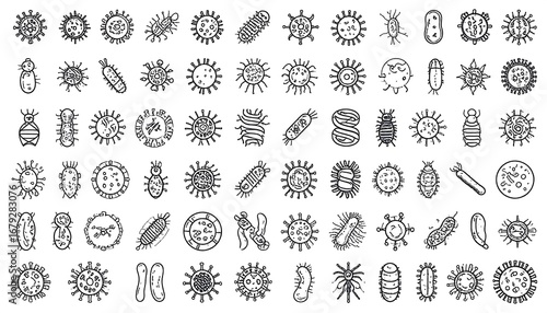 Collection of various microbe illustrations
