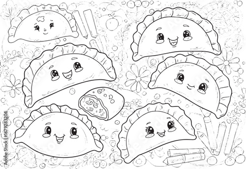 Delightful pierogi illustration for coloring books and children'