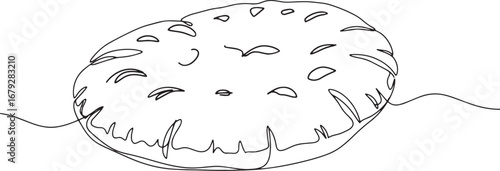 Minimalist line art illustration of pita bread with warm tan spo