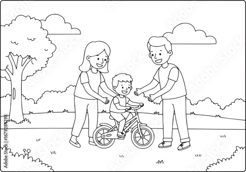 A heartwarming illustration of parents teaching their child to r