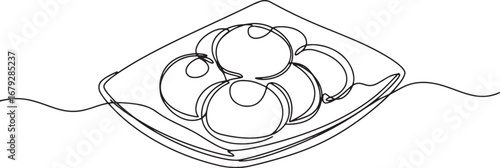 Minimalist Korean Soondae Food Illustration with Continuous Line