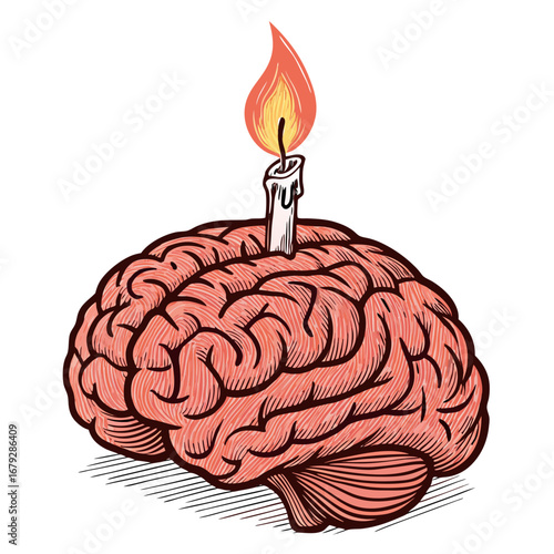 Beautiful Create Bold Stroke Brain With Candle Flame Top Premium Digital Asset