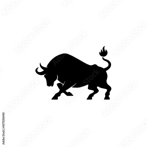 Bull icon with flame symbol in aggressive financial vector illustration for market momentum