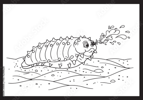 Playful sea cucumber spewing water coloring page illustration de