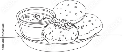 Minimalist line art illustration of Indian Pani Puri street food