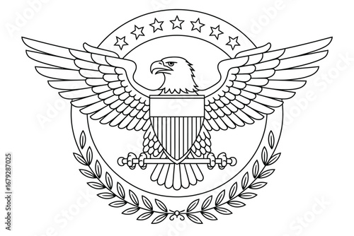 Eagle Badge Emblem Vector,  Detailed Heraldic Eagle with Shield and Laurel Wreath, Vector Design for Authority, Logo, and Decorative Crests
