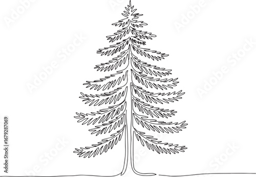 Elegant hemlock tree illustration in a single continuous flowing