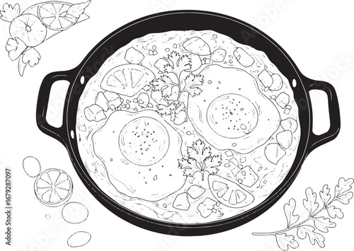 Hand-Drawn Shakshuka Illustration: A Culinary Delight of Middle