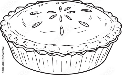 Delicious pastry pie sketch, culinary temptation with textured w