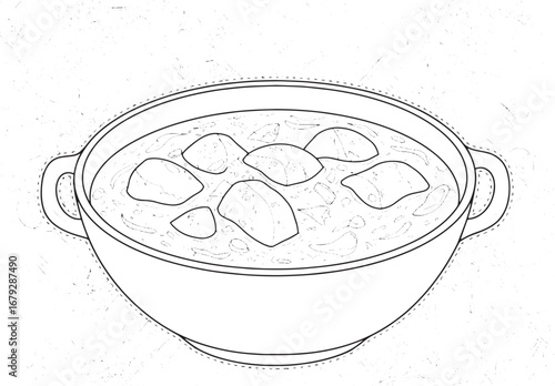 Illustration of a Liberian Palm Butter stew pot for coloring boo