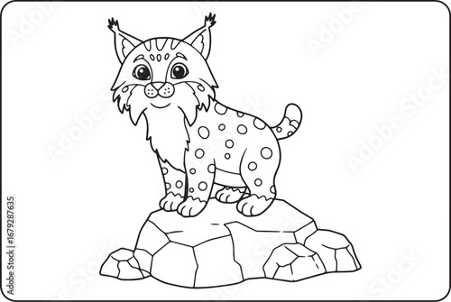 Adorable lynx coloring page illustration, delightful nature outl