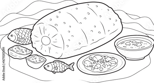 Kenkey Outlines: A Culinary Heritage Still Life Depiction on a W