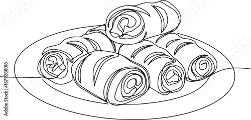 Minimalist line art depicting savory rolls arranged artfully on