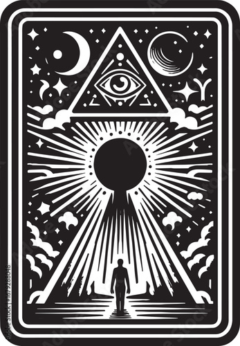 Mystical Symbolism: Illuminati and Spiritual Awakening Depicted in Black and White Artwork